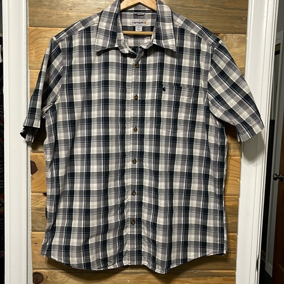 Carhartt Men's Casual Button Down Plaid Short Sleeve 100% Cotton‎ Shirt XL - Picture 1 of 6